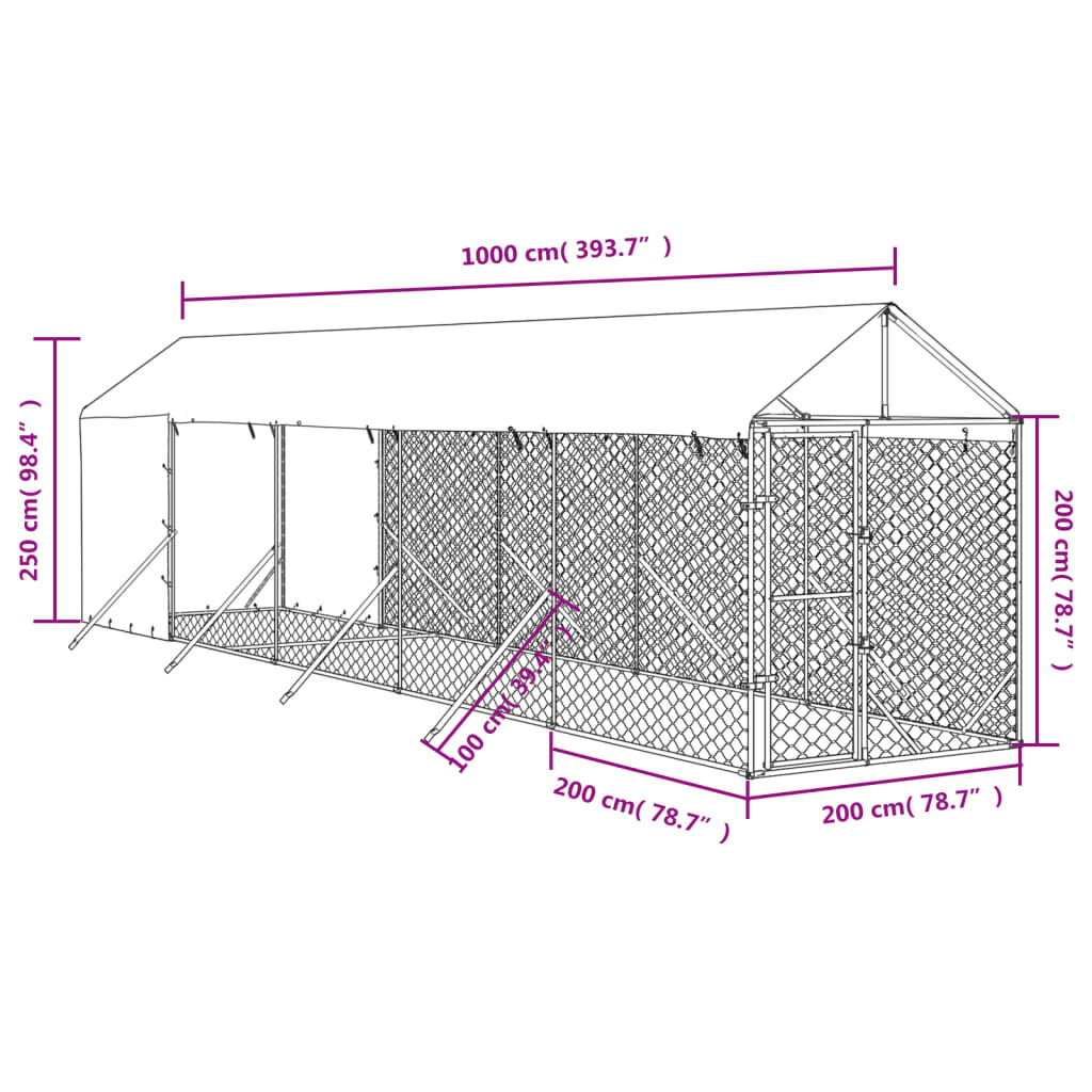 vidaXL Perrera de exterior con toldo acero galvanizado plata 2x6x2,5 m, , large Imagen numero 6